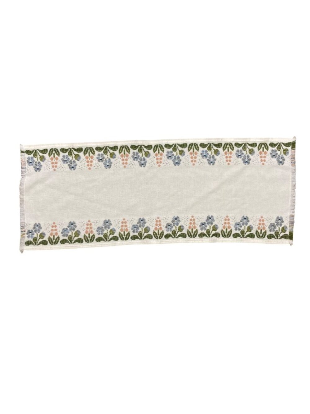 Vintage Folkloric Floral Patterned Woven Table Runner With Fringe